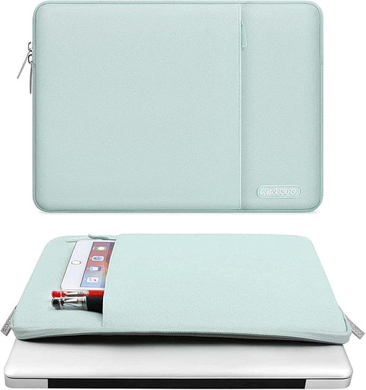 MOSISO Laptop Case 16 inch, 15-15.6 inch Laptop Sleeve Compatible with MacBook Pro 16 M4 M3 M2 M1, HP Acer Dell Lenovo ASUS Notebook, Polyester Vertical Computer Sleeve Bag with Pocket, Mint Green
