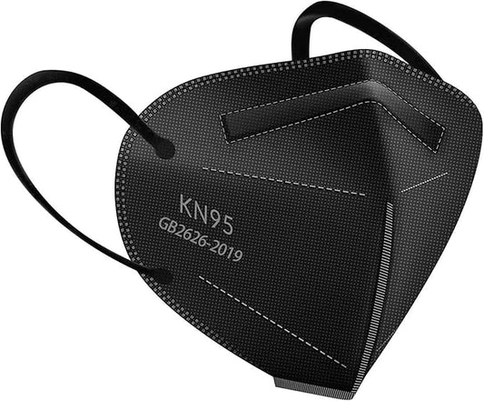 HUHETA Individually Wrapped 60 Packs KN95 Face Masks, 5-Ply Breathable and Comfortable Filter Safety Mask with Elastic Earloop and Nose Bridge Clip, Protective Masks for Indoor and Outdoor (Black)