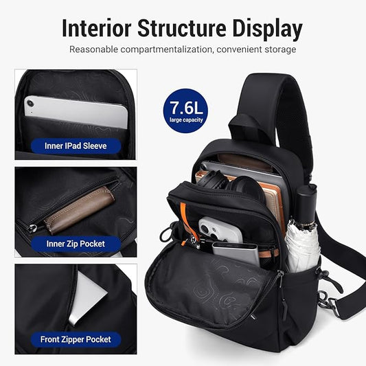 VNINE Small Sling Crossbody Backpack Shoulder Bag for Men Women, Lightweight One Strap Back Pack Sling Bag Backpack for Hiking Walking Biking Travel Cycling with Headphone Port