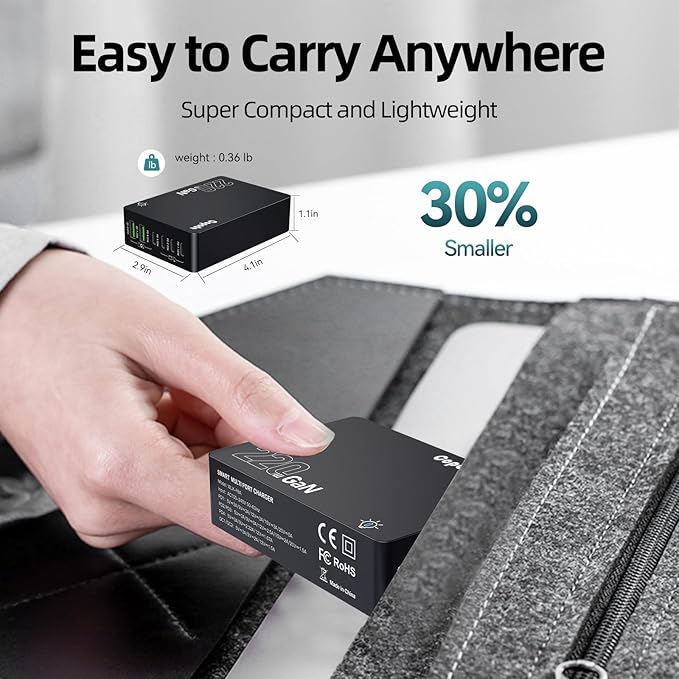 220W USB C Charger Block, 6-Port GaN USB C Charging Station PD 100W PC Laptop Fast Charger Adapter Compatible with iPhone 16, Galaxy 25, MacBook,ipad and More Devices(Black)