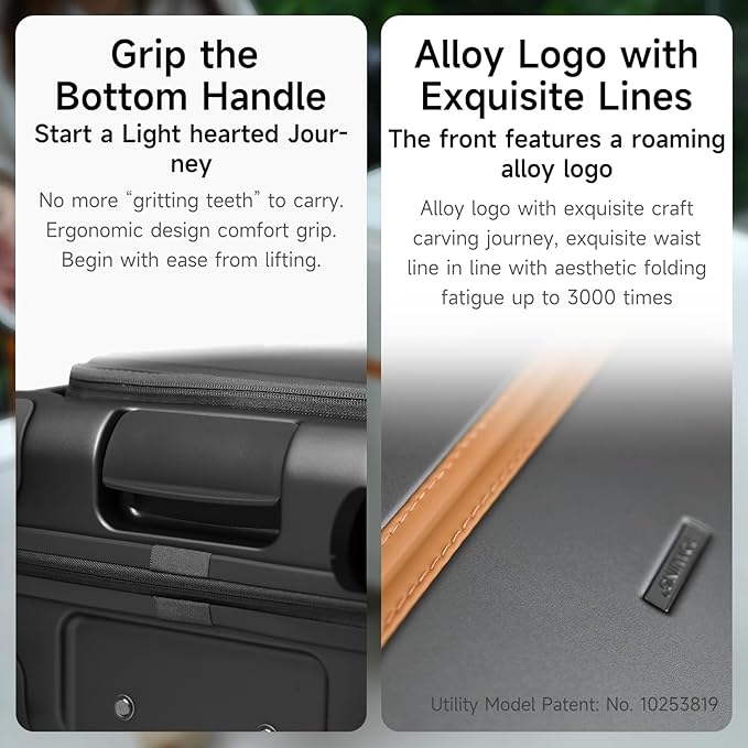 ROAMING Expandable 20 Inch Carry On Luggage with Mute Brake Wheels Airline Approved Hard Shell Suitcases with Front Pocket Top Opening Luggage with TSA Lock for Short Business Travel, Black