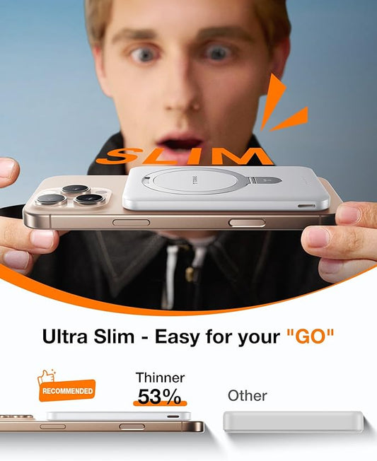 TORRAS EasyGo 0.45" Slim Magnetic Portable Charger Power Bank for iPhone, 5000mAh 22.5W PD Fast Charging Wireless Battery Pack Compatible with Magsafe, i Phone 17 Pro Max,Pro,16,15,14,13,12, White