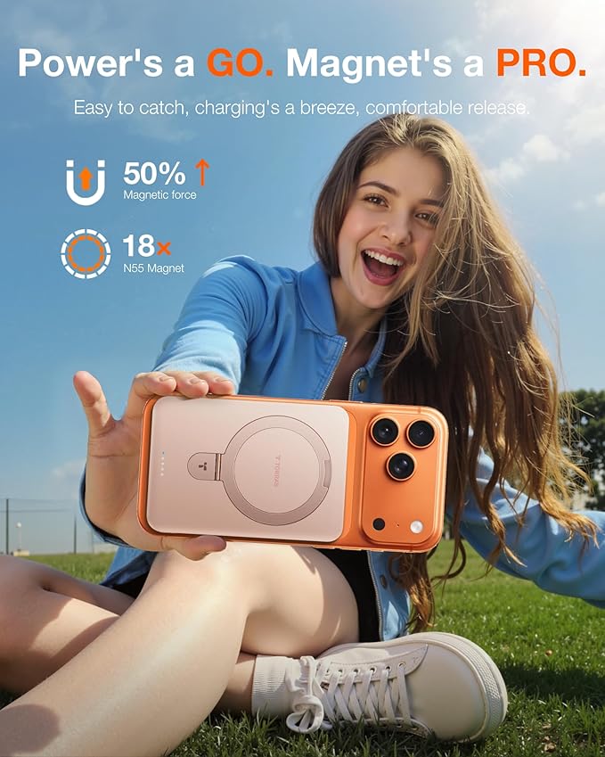 TORRAS EasyGo 0.45" Slim Magnetic Portable Charger Power Bank for iPhone, 5000mAh 22.5W PD Fast Charging Wireless Battery Pack Compatible with Magsafe, i Phone 17 Pro Max,Pro,16,15,14,13,12, Rose Gold