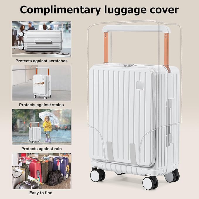 Joyway Hardshell Carry on Luggage with Front Pocket, Lightweight Hardside 20 Inch Suitcase with Spinner Wheels and TSA Lock (White, Carry on Luggage-20 Inch)