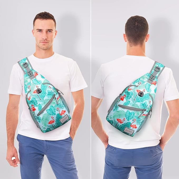 ZOMAKE Sling Bag,Small Crossbody Sling Backpack,Water Resistant Shoulder Daypack for Travel,Anti Thief Chest Bag for Hiking(Flamingo Blue)