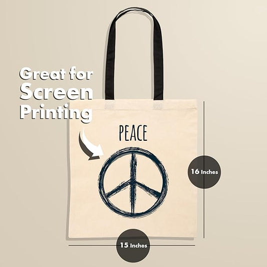 Carrywell |Not Made In China| 12 Pack Cotton Tote Bags, Lightweight Reusable Grocery Shopping Bag, Blank Bulk Cloth Totes with Handles, Great For Custom Screen Print and Gifts (15"x16")