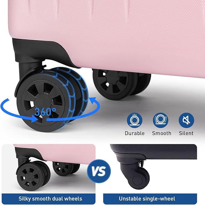 KYME Suitcase Hardshell With Double Spinner Wheels, PC+ABS TSA Lock Travel Luggage (Pink, 2Pcs Set(20"/24"))