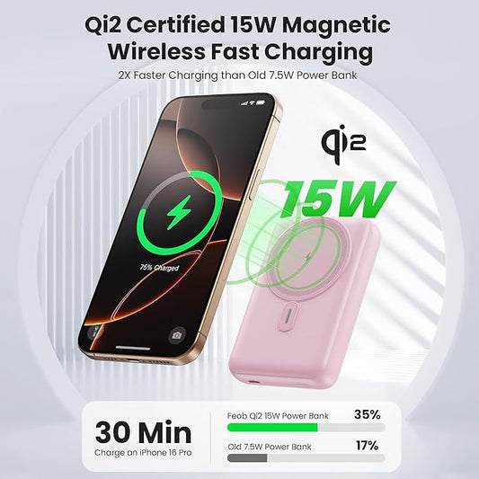 Magnetic Portable Charger for iPhone, 3-in-1 10800mAh Qi2 15W Wireless Power Bank with iWatch Charger,30W PD Fast Charging USB-C LCD Display Battery Pack for Magsafe,iPhone 16/15/14/13/12, Apple Watch