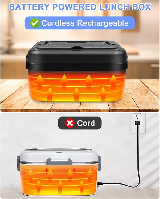 Cordless Electric Lunch Box for Adults,16000mAh Self-Heating Food Warmer with 1L/4.2 Cups Leak-Proof Container,Rechargeable Portable Heated Lunch Box for Office,Travel, Car, Picnic&Outdoor