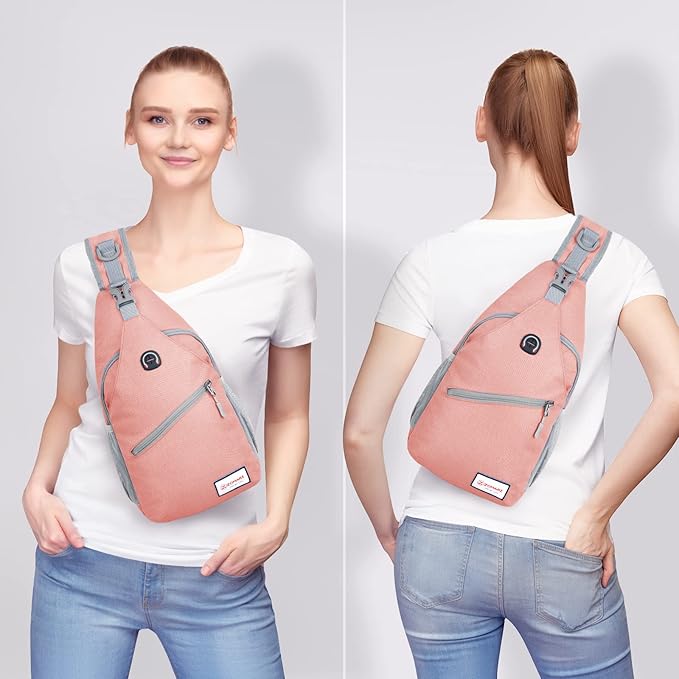 ZOMAKE Sling Bag,Small Crossbody Sling Backpack,Water Resistant Shoulder Daypack for Travel,Anti Thief Chest Bag for Hiking(Pink(New))