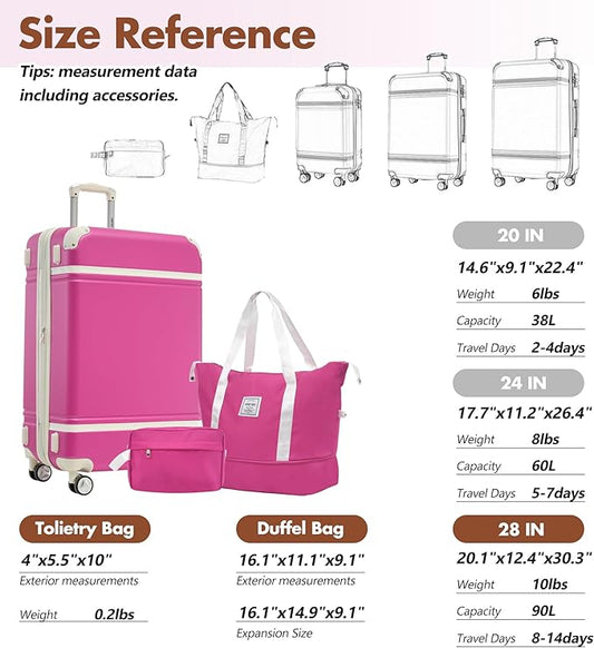 Merax Suitcase Set 28 inches Expandable Luggage with TSA Lock Spinner Wheels Hardshell Lightweight Vintage Luggage with Travel Bag,Pink