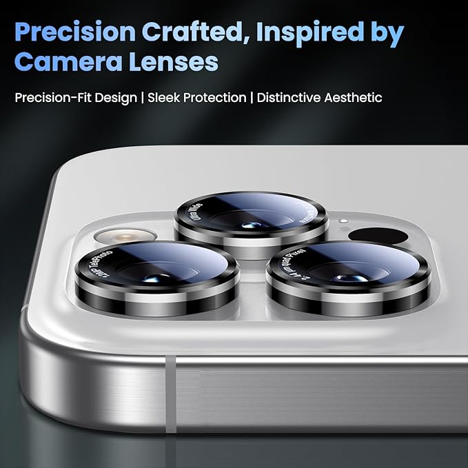 Uyiton for iPhone 17 Pro Max/17 Pro/16 Pro Max/16 Pro/15 Pro Max/15 Pro/14 Pro Max/14 Pro Camera Lens Protector - Military-Grade Tempered Glass Metal Camera Cover, Easy to Install, Black+Silver