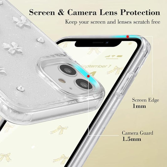 EYZUTAK Case for iPhone 11, Bling Glitter 3D Bowknot Phone Case Cute Sparkly Crystal Clear Bow Aesthetic Design Case Slim Soft Durable TPU Transparent Protective Cover for Women Girl - White Bow