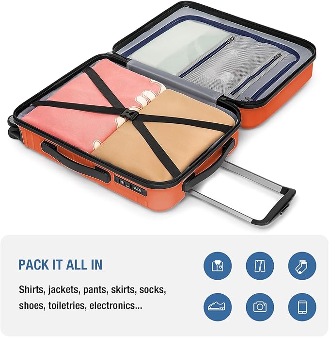 KYME Carry On Luggage 22x14x9 Airline Approved with TSA Lock Hard Shell Carry On Suitcase Lightweight Suitcases with Wheels Small Luggage for Men Women,Carry-On 20 Inch,Orange