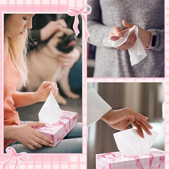 Yinder 12 Packs Facial Tissue Box 1560 Sheets Soft Facial Tissue Box for Fall Halloween Christmas 2 Ply 130 Sheets Disposable Travel Tissues Bulk for Car Household Kitchen(Pink Bow)
