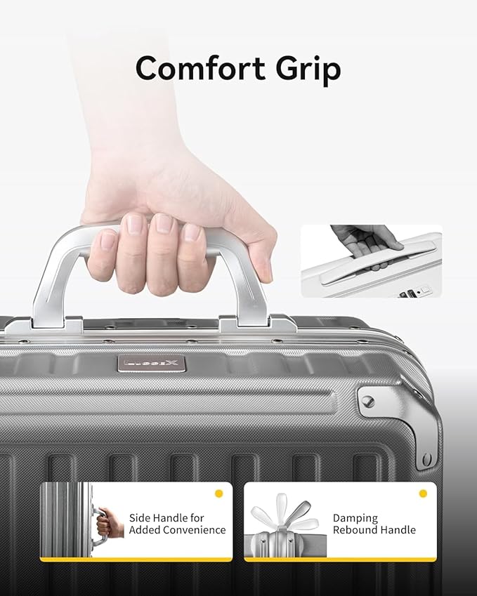 LUGGEX Checked Suitcase with Spinner Wheels, 28 Inch Aluminum Frame Zipperless Polycarbonate Hard Shell Suitcase, Silver