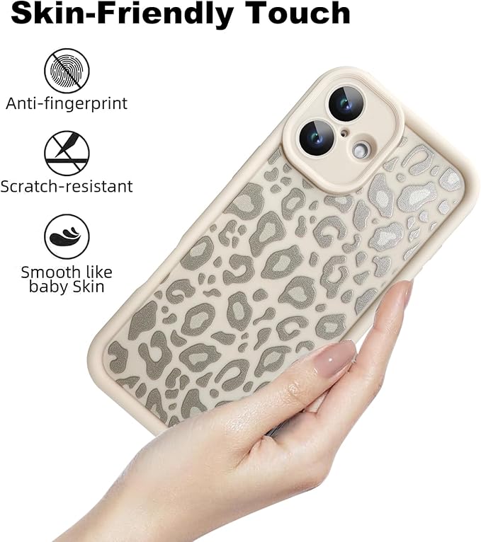 KANGHAR Case for iPhone 16 Leopard Printed Pattern Cute Cheetah Phone Case Soft TPU Shockproof Protective Cover for iPhone 16 6.1 Inch Beige with Gray Prints