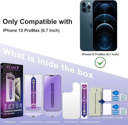 2 Pack Anti Blue Light Matte Screen Protector for iPhone 12 Pro Max 6.7-Inch Auto Dust Removal, No Bubbles, Tempered Glass Film, Easy Installation