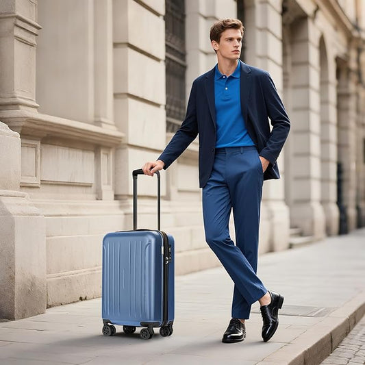 KYME Suitcase Hardshell With Double Spinner Wheels, PC+ABS TSA Lock Travel Luggage (Royalblue, 20" Carry On)