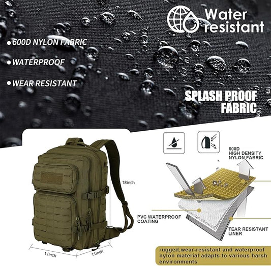 40L Tactical Backpack, Camouflage Military Bug Out Bag, Durable MOLLE Hiking Camping Gear (GREEN)