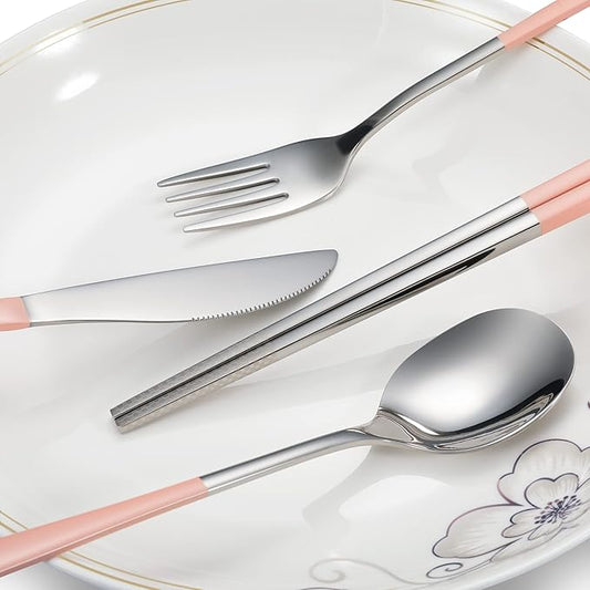 Travel cutlery set, 18/8 stainless steel cutlery, Reusable utensils set with case, Portable Silverware Lunch Box for Camping and Office