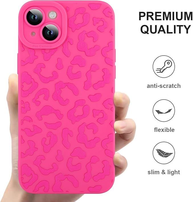 ZIYE for iPhone 14 Plus Case Hot Pink Leopard Pattern Phone Case with Camera Protection,Soft TPU Silicone Rubber Protective Cover Cheetah Design Cases Compatible with iPhone 14 Plus 6.7 Inch