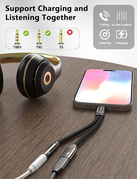 VIOY 2 Pack USB C to 3.5 mm Headphone and Charger Adapter-2 in 1 Type C to Aux and Charger Splitter with PD 60W Fast Charging and Data Transfer for iPhone 16/15 Pro,iPad Pro,Samsung Galaxy S20-22