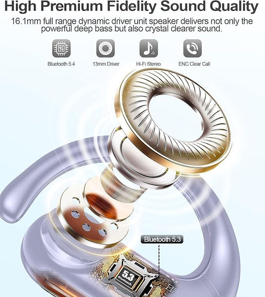 MOZOTER Wireless Earbuds Bluetooth Headphones Sport,Over Ear Buds with Deep Bass Sound,60Hrs Playtime Earphones Redesigned Comfort Fit with Earhooks for Running,Meeting,Workout- Purple