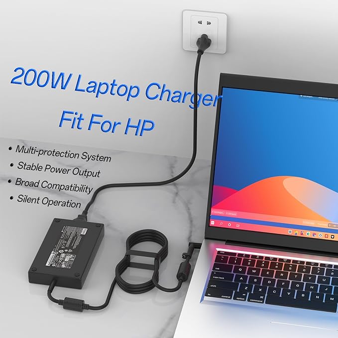 200W Ac Adapter Fit for HP Victus Gaming 15 16 Pavilion Gaming 15 16 17 Omen 15 17 Zbook 15 17 Compatible with TPN-DA10 TPN-LA21 ADP-200HB B 710415-001 L41856-001 776620-001 19.5V 10.3A Laptop Charger