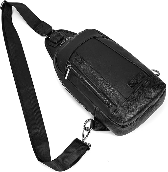 Genuine Leather Sling Bag Multi-pocket Chest Bag for Men Hiking Travel Daypack