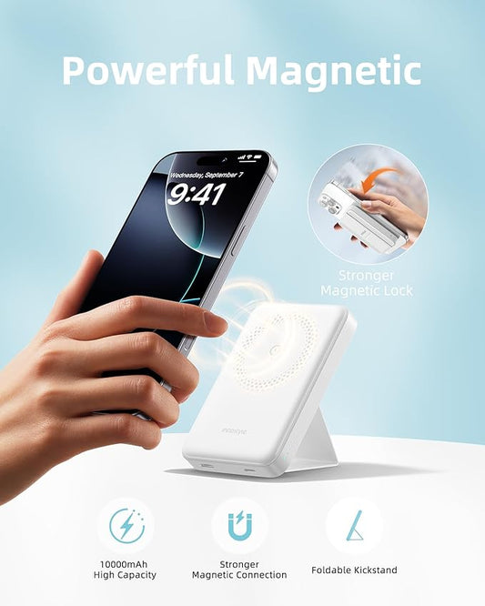 Wireless Charger, 10000mAh 20W USB-C Foldable Stand, Travel Essential Phone, Magsafe Power Bank, for iPhone 17/16/15, iWatch, AirPods, Galaxy,