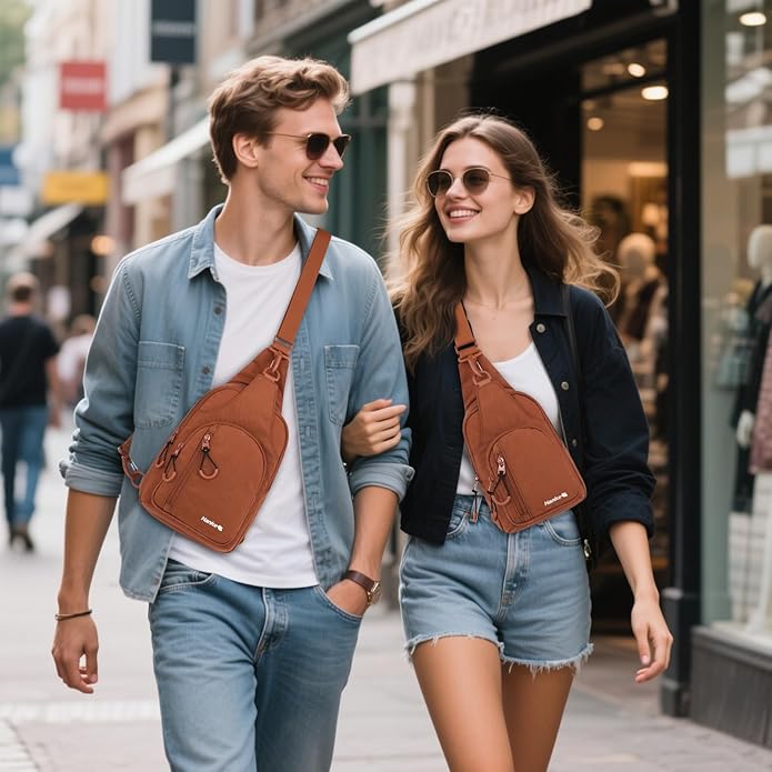 Hanke Crossbody Sling Bag for Women Men, Casual Cross Body Sling Bags, Lightweight Chest Bag for Outdoor Hiking Travel