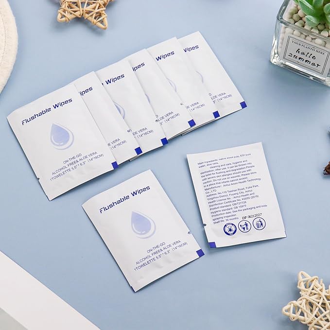 twoworld Flushable Wipes Travel Size Individually Wrapped,Butt Wipes for Women and Men,Unscented Wet Wipes Travel Size for Adult,Women,Men,Girl and Homeless (white,pack of 50)