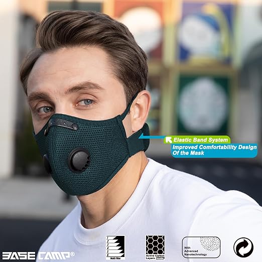 BASE CAMP Upgrade M Plus Dust Mask, Reusable Respirator with 99.9% Effective Carbon Filters for Woodworking, Breathable Face mask Against Dust for Construction, Landscaping, Sanding, Painting