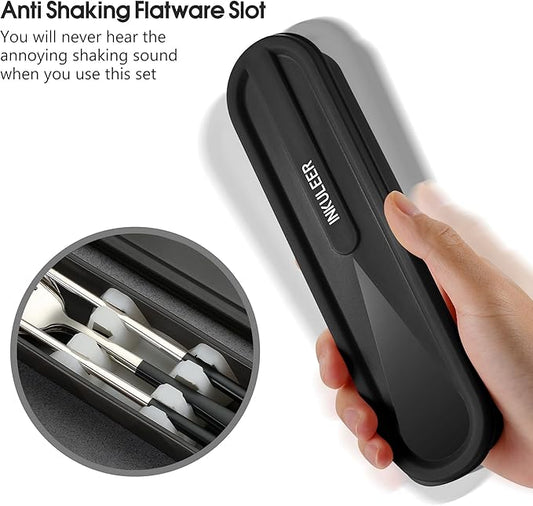 Travel cutlery set, 18/8 stainless steel cutlery, Reusable utensils set with case, Portable Silverware Lunch Box for Camping and Office