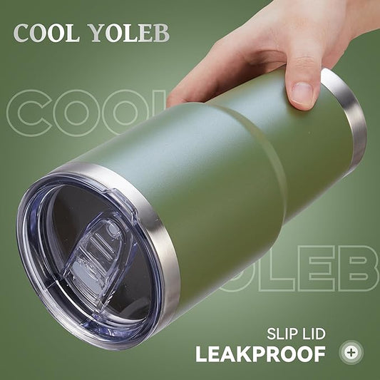 30 oz Tumbler with Lid Stainless Steel Tumblers Bulk Vacuum Insulated Cup Reusable Powder Coated Travel Mug Double Wall Leak Proof Cups Keep Cold Drinks for 12 Hours Army Green, Set of 8
