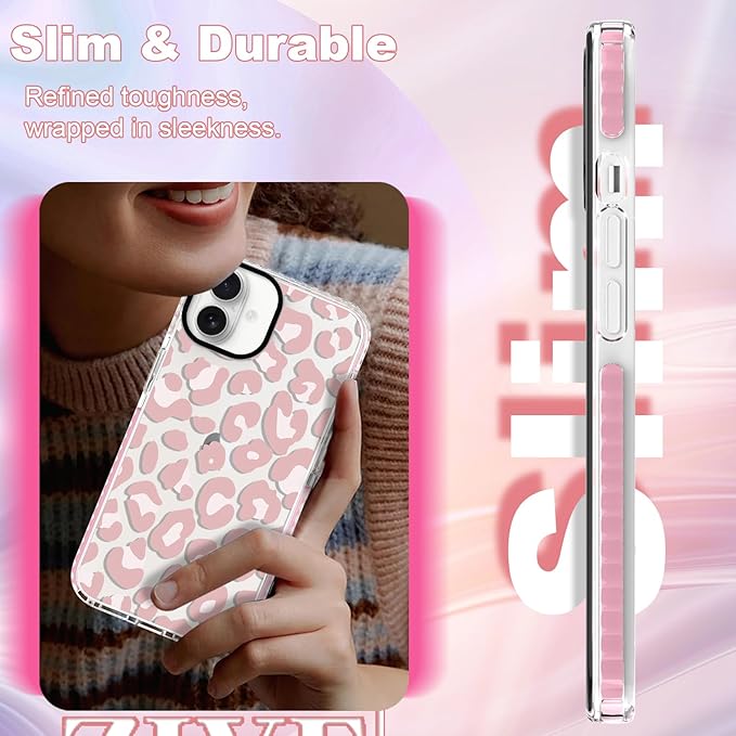 ZIYE Clear Case for iPhone 16 Phone Case Pink Leopard Design Shockproof Soft TPU Bumper Protective for Women Girls Girly Cute Cover