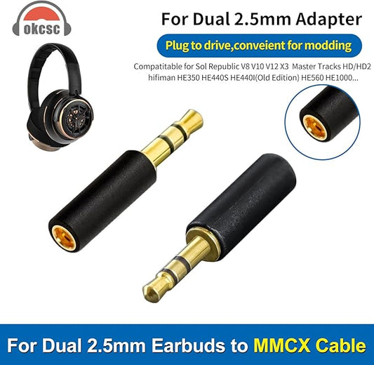 okcsc 2.5MM Male to MMCX Female Headphone Adapter for Dual MMCX Cable Adapter for AKG Y400 Y500 Y50BT Y50 Y45BT Y600NC for JBL E55BT E50BT E45BT E40BT E40 E35 E30 Tune 600BTNC DUETNC 1 Pair Black