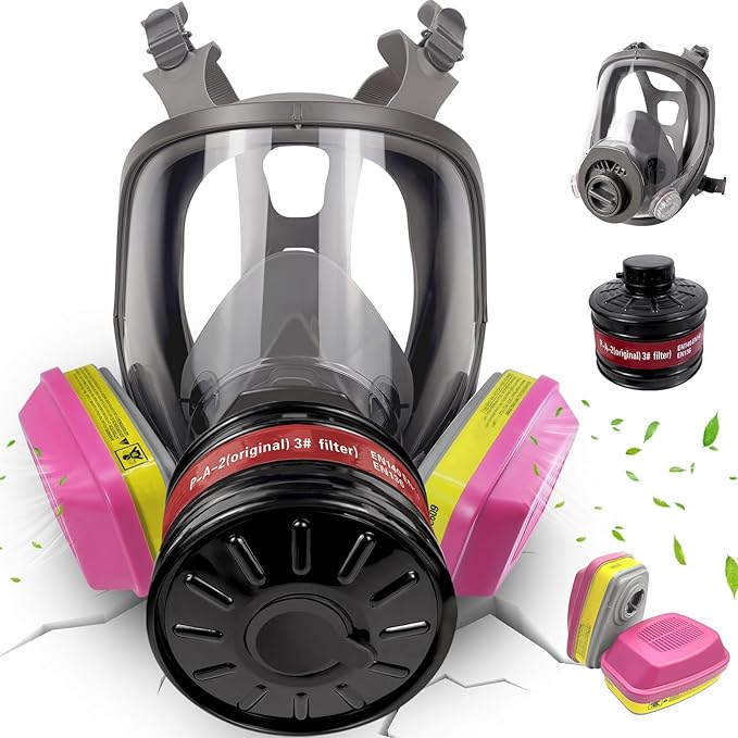 Full Face Respirator Mask - Gas Mask with Filter Cartridges for Painting, Sanding, Asbestos, Fume, Resin and Dust