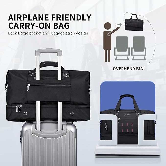 WITZMAN Travel Duffle Bags for Men Weekender Bags with Toiletry Bag Sets Carry On Overnight Bag 55L (B696 Black)