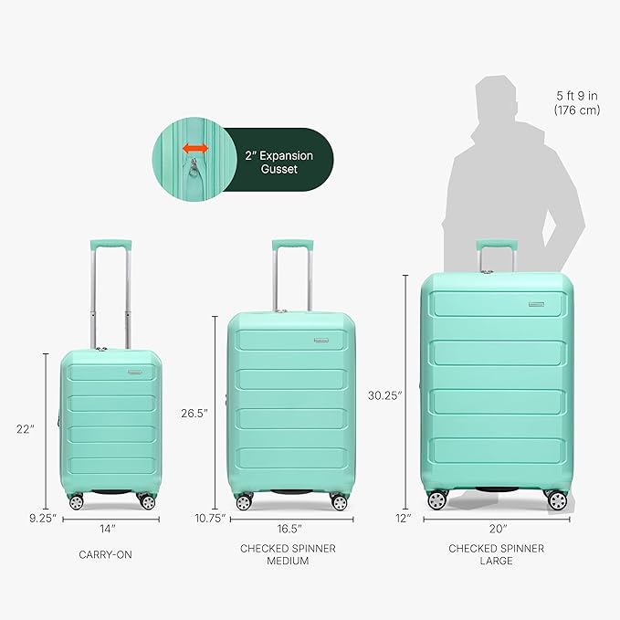 Traveler's Choice Pagosa Indestructible Hardshell Expandable Spinner Luggage, Mint, 22-Inch Carry-on