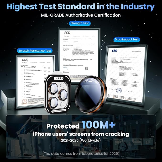 Uyiton for iPhone 17 Pro Max/17 Pro/16 Pro Max/16 Pro/15 Pro Max/15 Pro/14 Pro Max/14 Pro Camera Lens Protector - Military-Grade Tempered Glass Metal Camera Cover, Easy to Install,Black+Orange