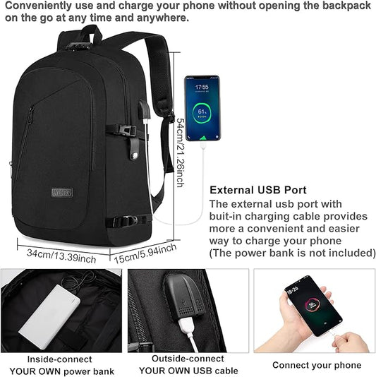 17.3 Inch Laptop Backpack,Large Travel Laptop Bag with USB Charging Port, Anti Theft Water Resistant Business Backpack for Men and Women, Durable Big Capacity Heavy Duty Computer Bag,Black