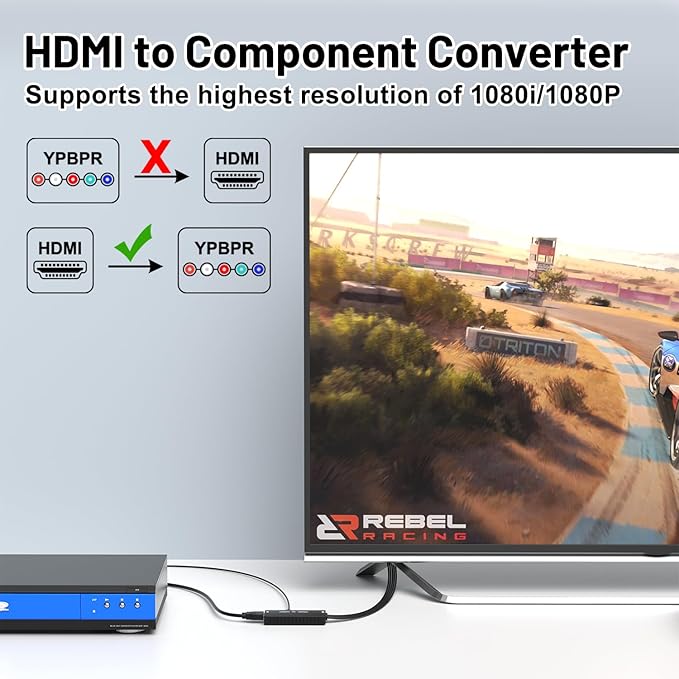 Dingsun HDMI to Component Converter, HDMI to YPbPr Component RGB + R/L Audio Adapter Support 720/1080P Compatibility Apple TV, Fire Stick, Roku, DVD Players ect.