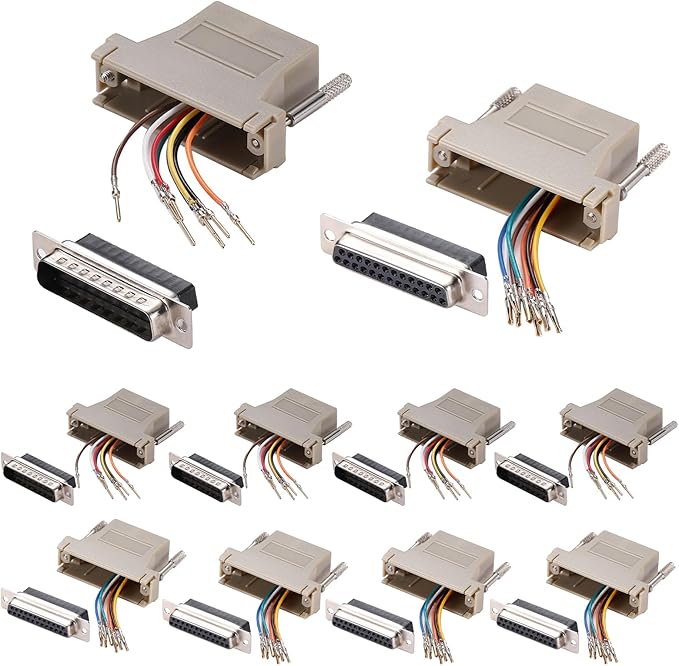 10PCS DB25 Male Female Ethernet Adapter, 25 Pin Serial Port Male Female to RJ45 Ethernet LAN Extend Modular Converter (5PCS Male + 5PCS Female)