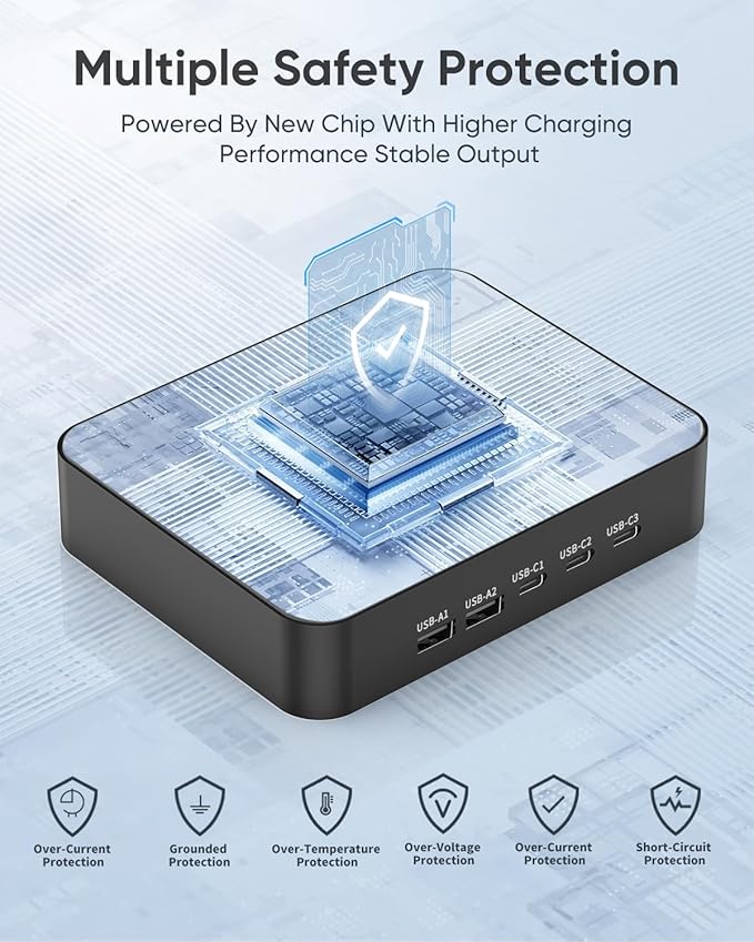 MSTJRY USB C Charging Station for Multiple Devices: 90W 5 Ports Multi Fast Charger for iPhone iPad Tablets Phone Airpods - Charging Dock Organizer with Adjustable Dividers for Home Office Classroom