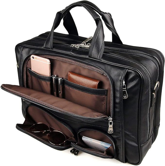 Augus Business Travel Briefcase Genuine Leather Duffel Bags for Men Laptop Bag fits 15.6 inches Laptop