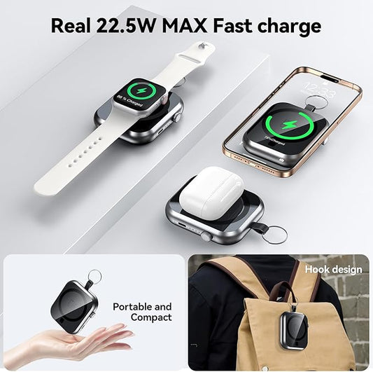Magnetic Power Bank 10000mAh with Detachable Lanyard-3-in-1 Magnetic Wireless Charger,22.5W PD Fast Charging,Compact Portable Battery Pack for iPhone 16/15/14/13/12,Apple Watch & AirPods