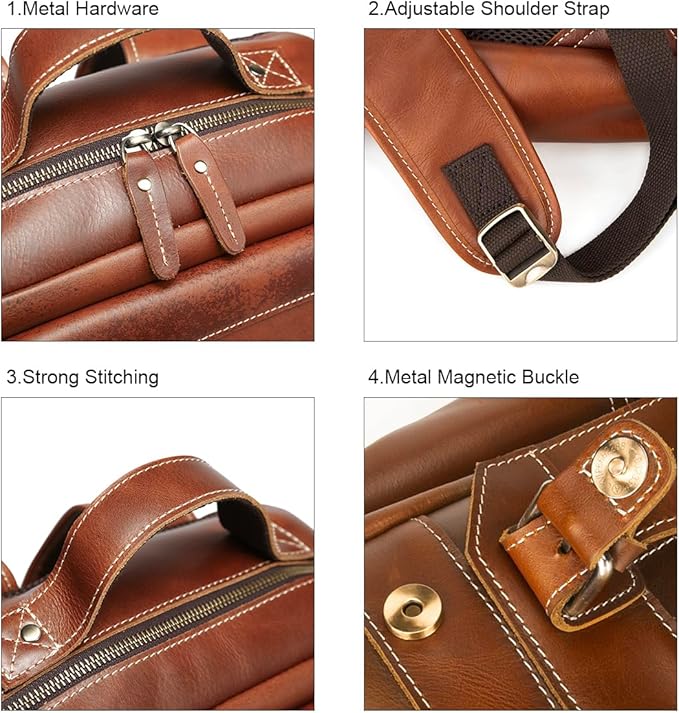 LANNSYNE Vintage Genuine Leather Backpack For Men Fits up to 15" Laptop Travel Hiking Rucksack