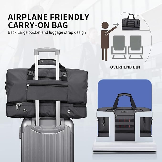 WITZMAN Travel Duffle Bags for Men Weekender Bags with Toiletry Bag Sets Carry On Overnight Bag 55L (B696 Silvery Grey)
